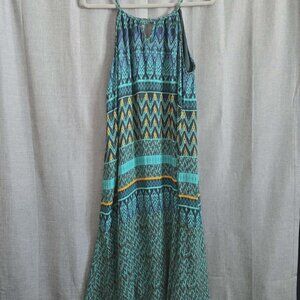 Prana Nari Midi Dress Green Laurel Halter Straps Geometric Orig. $89 Size L